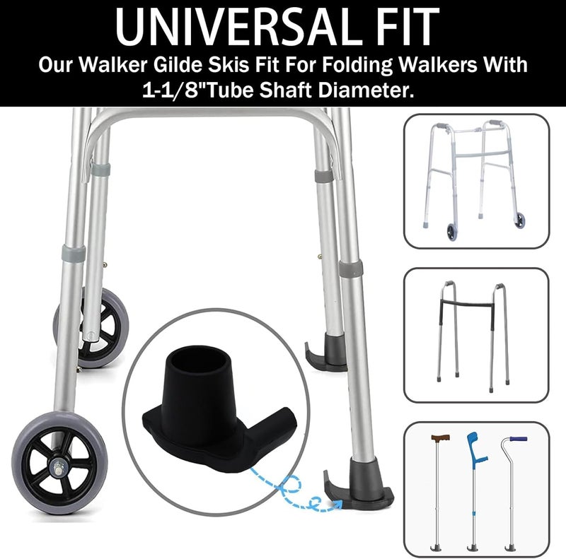 Magicorange Walker Glide Skis, 2 Pcs Universal Fit Walker ski Glides,Easy to Use Rubber Walker Glides,Walker Feet Replacement (Black) - Image 5